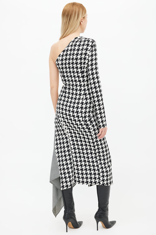 Off-White Pre-Fall 2018 Black 
White Multi Houndstooth One Shoulder Dress