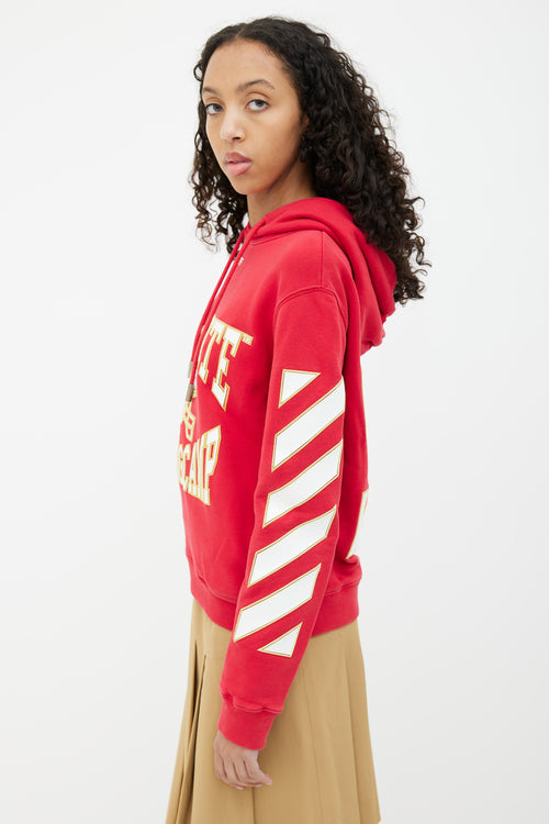 Off-White Red 
White Football Motif Hoodie