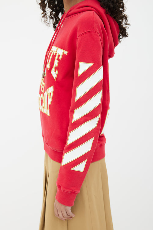 Off-White Red 
White Football Motif Hoodie