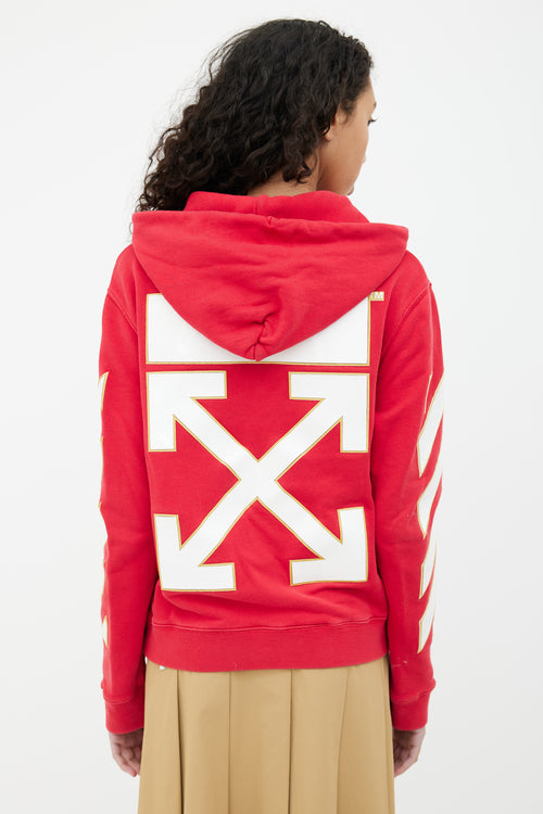 Off-White Red 
White Football Motif Hoodie