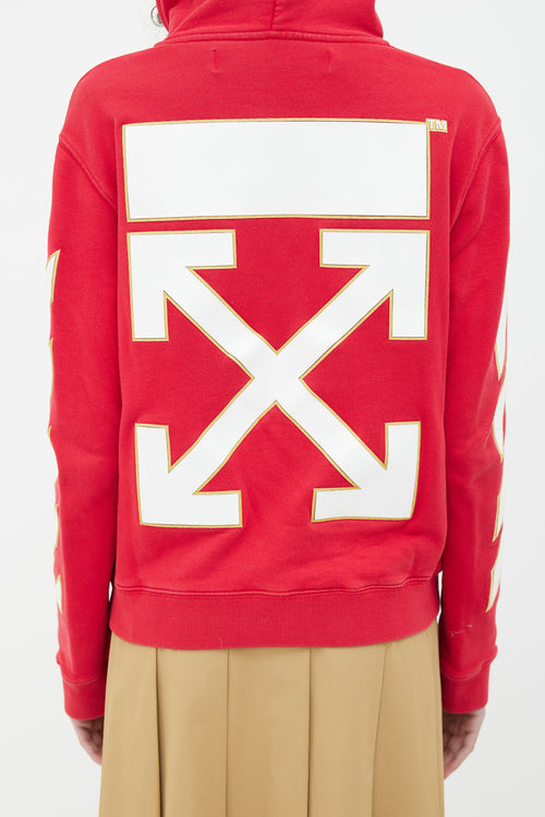 Off-White Red 
White Football Motif Hoodie