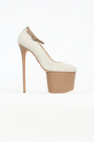 Olcay Gulsen Beige Suede Platform Stiletto