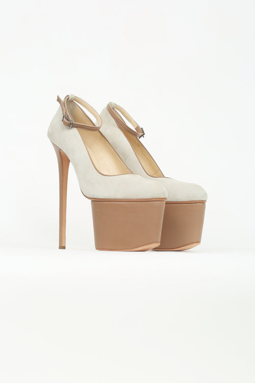 Olcay Gulsen Beige Suede Platform Stiletto