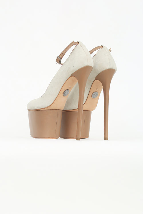 Olcay Gulsen Beige Suede Platform Stiletto