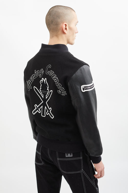 Opening Ceremony Black 
White Wool Varsity Jacket