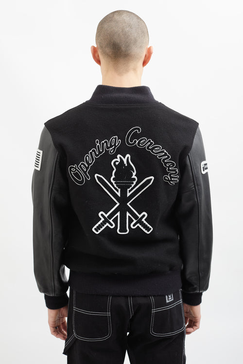 Opening Ceremony Black 
White Wool Varsity Jacket