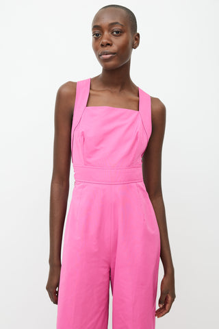 Oscar de la Renta Fall 2018 Pink Wide Leg Overall Jumpsuit