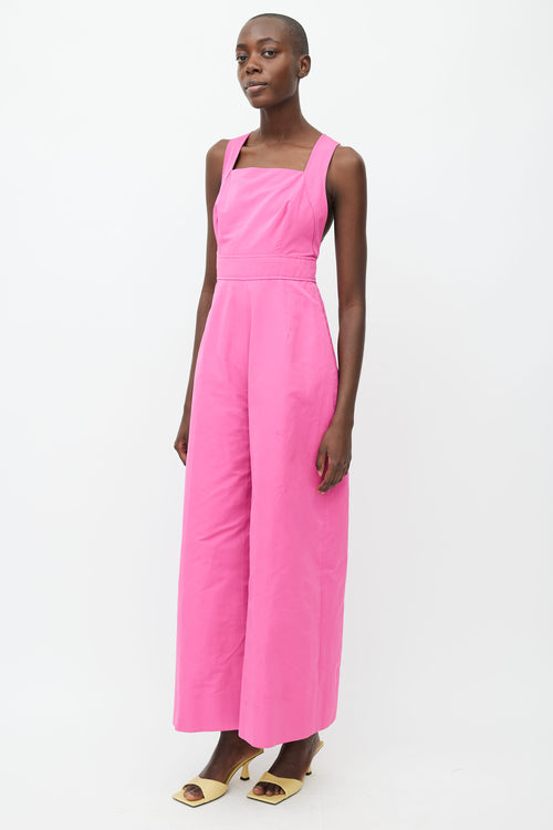 Oscar de la Renta Fall 2018 Pink Wide Leg Overall Jumpsuit