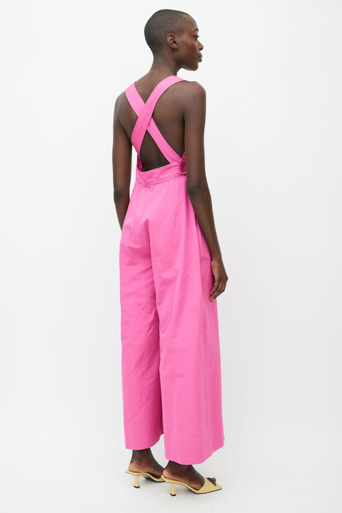 Oscar de la Renta Fall 2018 Pink Wide Leg Overall Jumpsuit