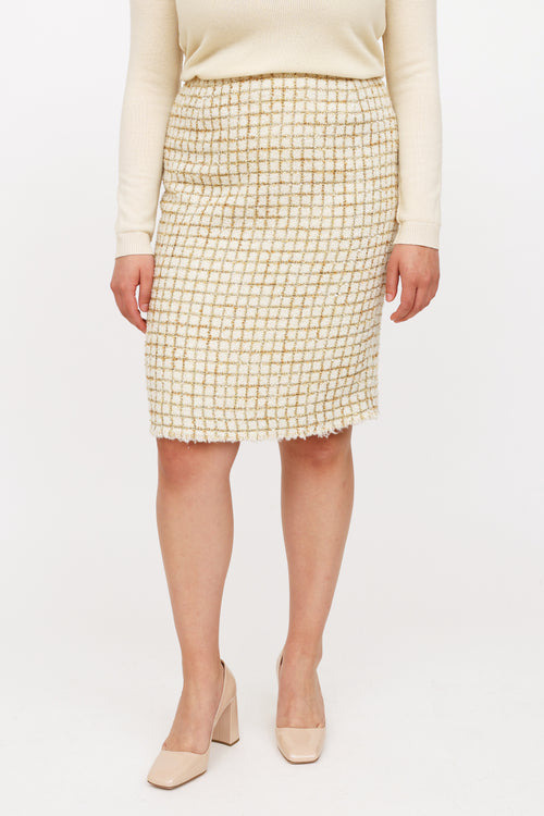 Oscar de la Renta White 
Gold Tweed Skirt