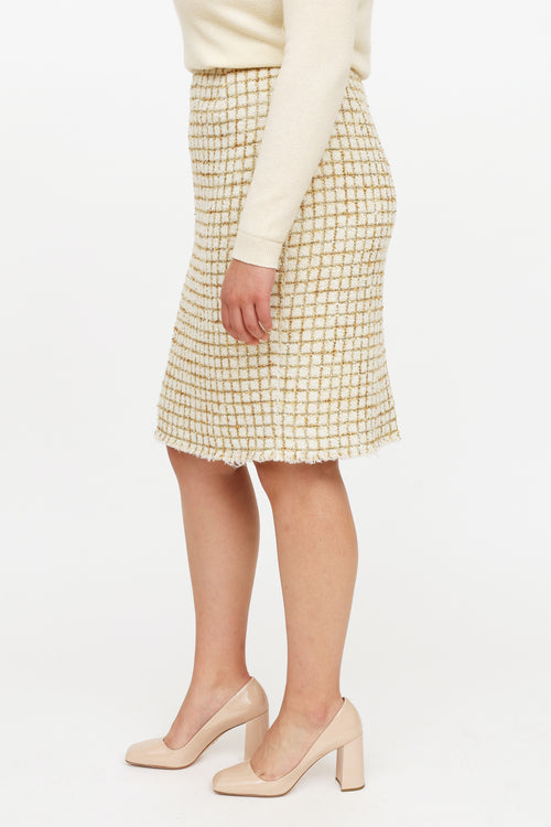 Oscar de la Renta White 
Gold Tweed Skirt