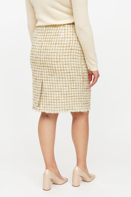 Oscar de la Renta White 
Gold Tweed Skirt