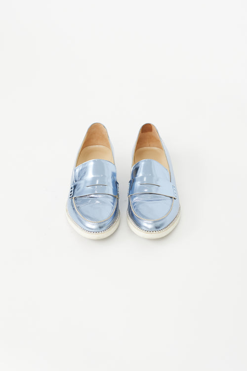 Oscar de la Renta Metallic Blue Rhinestone Loafer