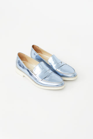 Oscar de la Renta Metallic Blue Rhinestone Loafer