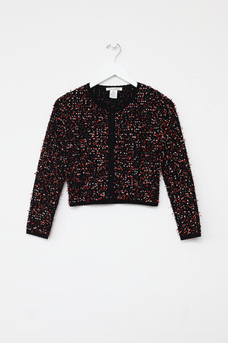 Oscar de la Renta FW 2017 Black 
Red Confetti Cardigan