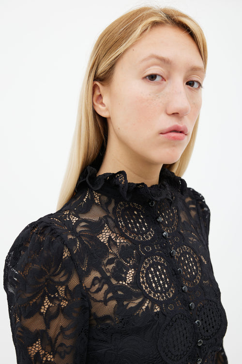 Paco Rabanne Black Lace Cropped Blouse