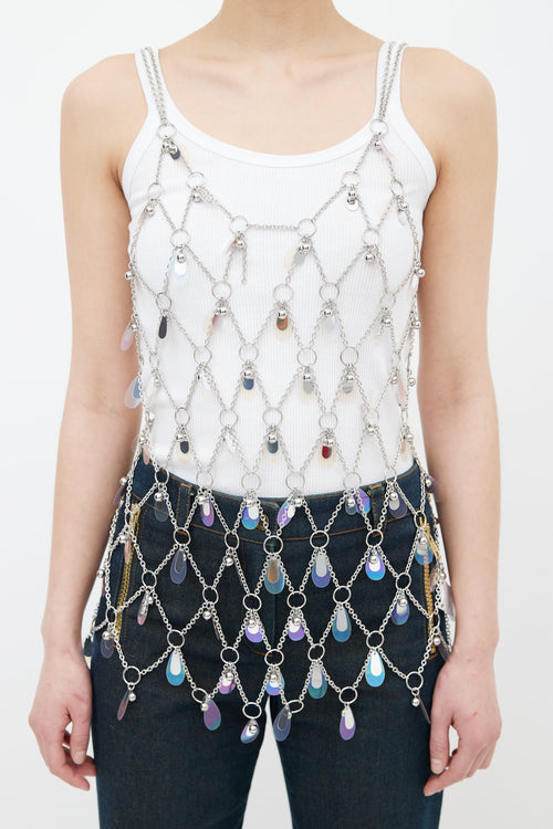 Paco Rabanne Silver Chain Link Embellished Metal Tank Top