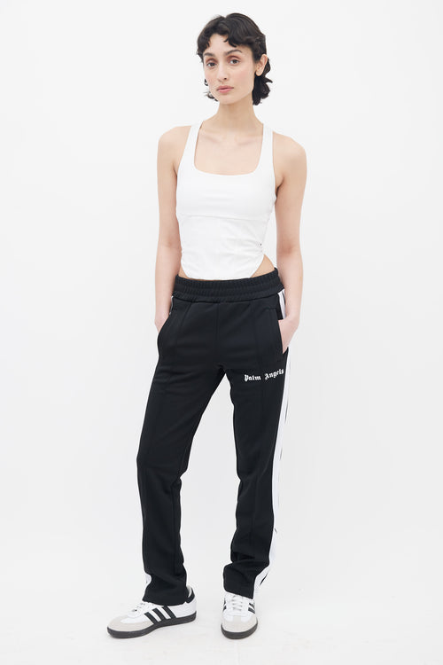 Palm Angels Black 
White Stripe Logo Track Pant