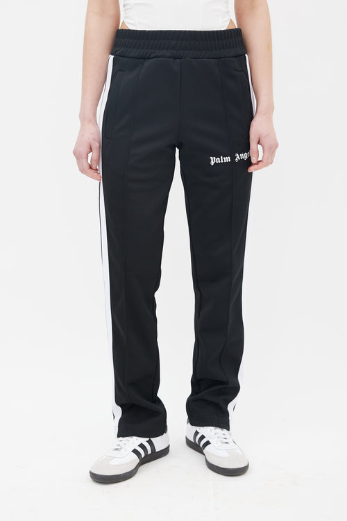 Palm Angels Black 
White Stripe Logo Track Pant