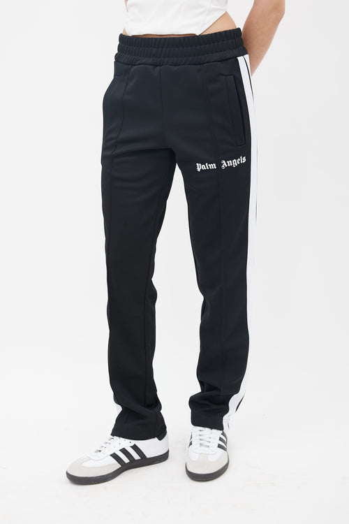 Palm Angels Black 
White Stripe Logo Track Pant