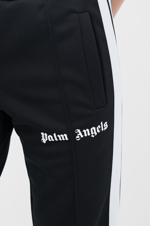 Palm Angels Black 
White Stripe Logo Track Pant