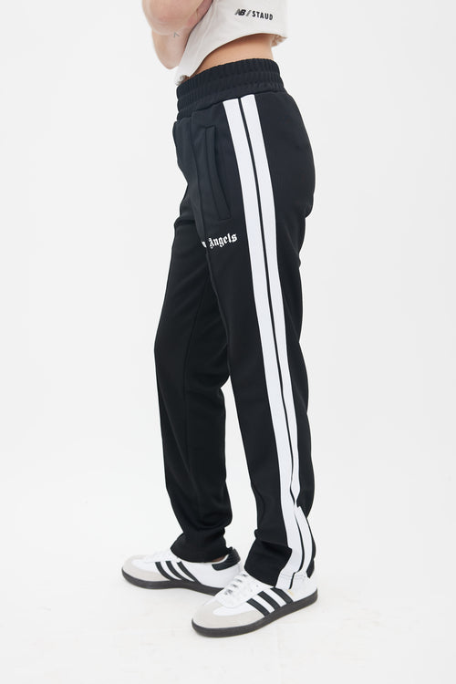 Palm Angels Black 
White Stripe Logo Track Pant