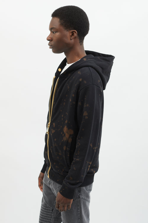 Palm Angels Black Bleached Tie-Dye Full-Zip Hoodie