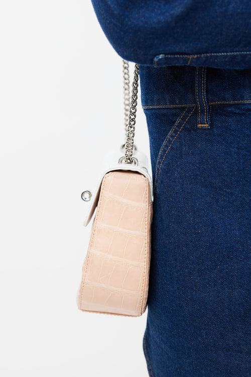 Parmeggiani Pink 
White Textured Leather Shoulder Bag