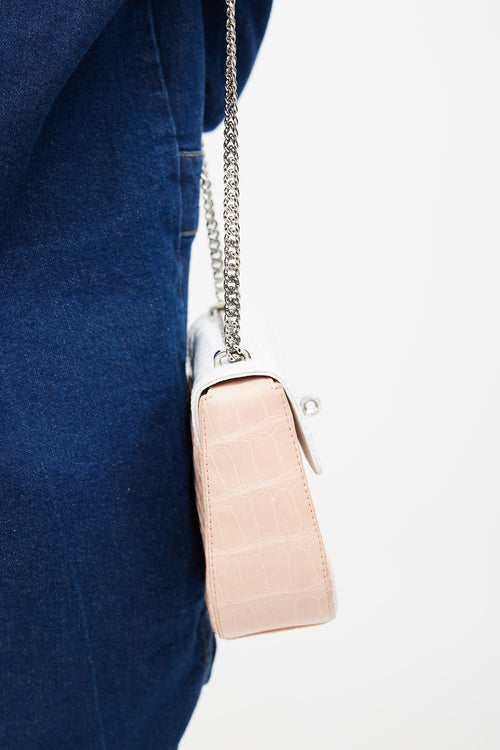 Parmeggiani Pink 
White Textured Leather Shoulder Bag