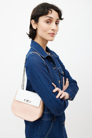 Parmeggiani Pink 
White Textured Leather Shoulder Bag