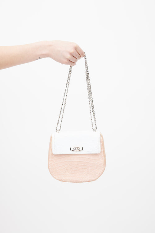 Parmeggiani Pink 
White Textured Leather Shoulder Bag