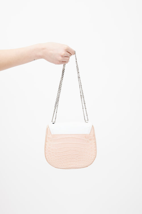 Parmeggiani Pink 
White Textured Leather Shoulder Bag