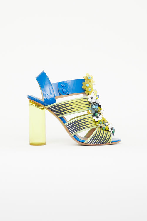 Nicholas Kirkwood X Peter Pilotto Blue 
Yellow  Flower Heel