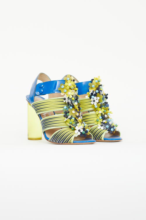 Nicholas Kirkwood X Peter Pilotto Blue 
Yellow Flower Heel