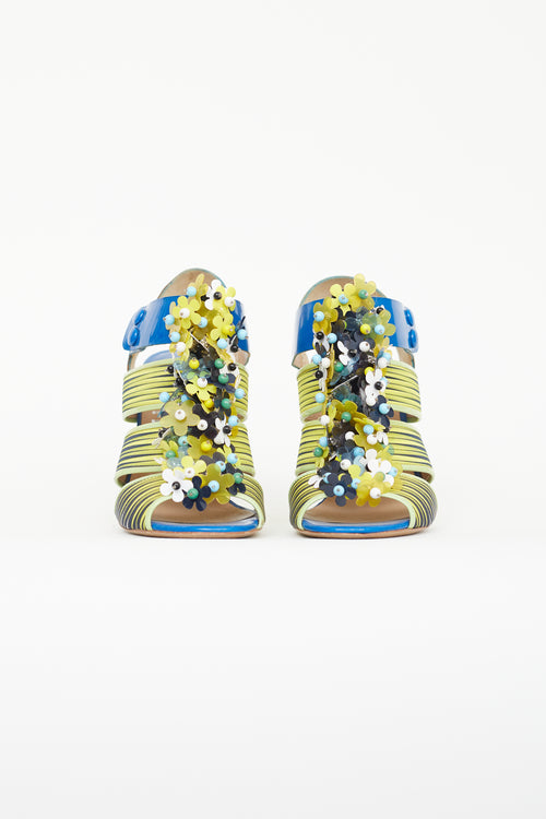 Nicholas Kirkwood X Peter Pilotto Blue 
Yellow Flower Heel