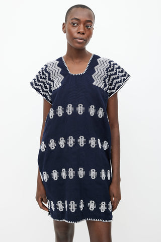 Pippa Holt Navy 
White Cotton Embroidered No.95 Kaftan Dress