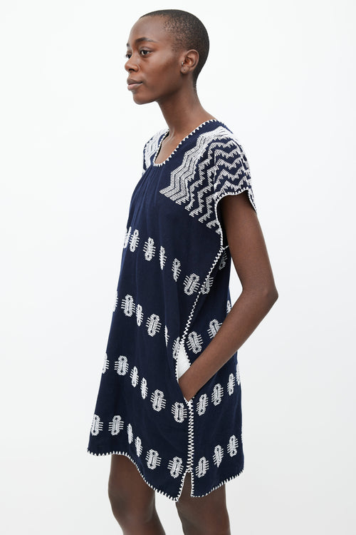 Pippa Holt Navy 
White Cotton Embroidered No.95 Kaftan Dress