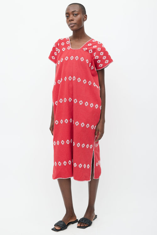 Pippa Holt Red 
White Cotton Embroidered No.2 Kaftan Dress