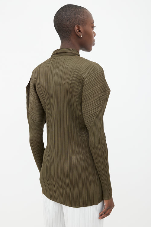 Pleats Please Issey Miyake Olive Green Pleated Full-Zip Top