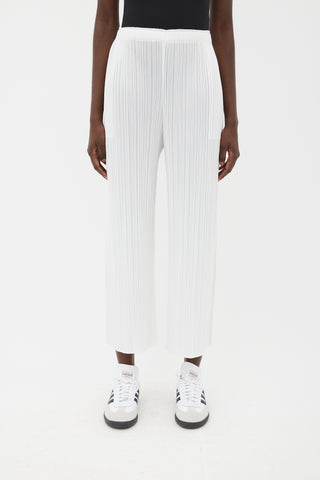 Pleats Please Issey Miyake White Pleated Wide Leg Trouser