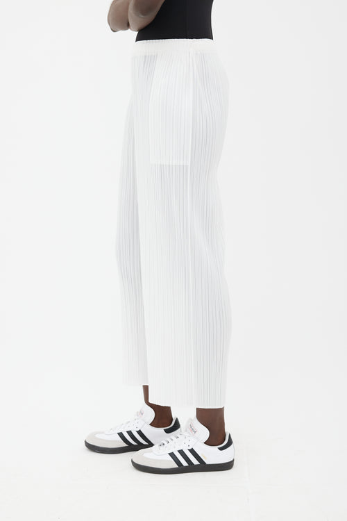 Pleats Please Issey Miyake White Pleated Wide Leg Trouser