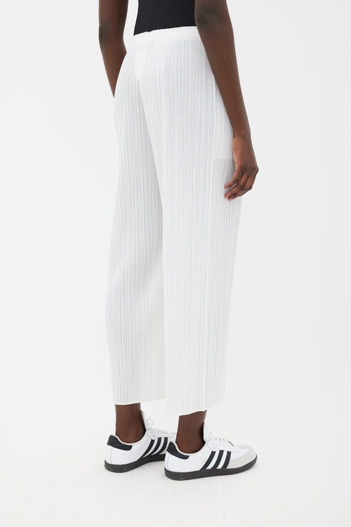 Pleats Please Issey Miyake White Pleated Wide Leg Trouser