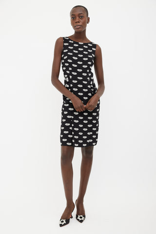 Prada 2011 Black 
White Lips Print Sleeveless Dress