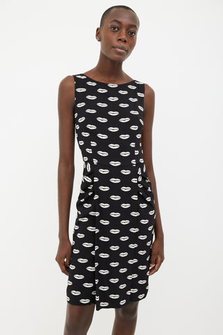 Prada 2012 Black 
White Lips Print Sleeveless Dress