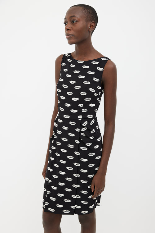 Prada 2013 Black 
White Lips Print Sleeveless Dress