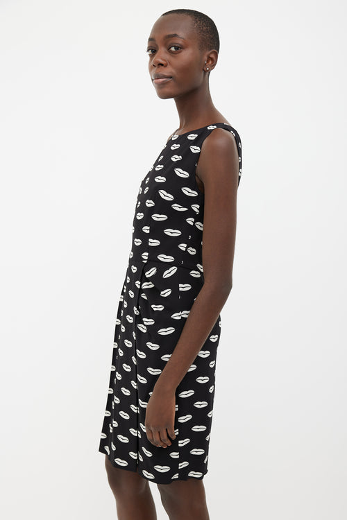 Prada 2014 Black 
White Lips Print Sleeveless Dress