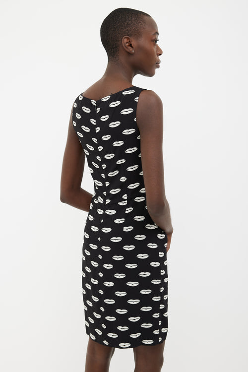 Prada 2015 Black 
White Lips Print Sleeveless Dress