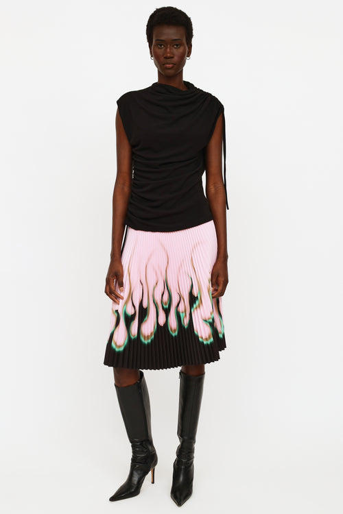 Prada 2012 Pink Black 
Green Pleated Flame Skirt