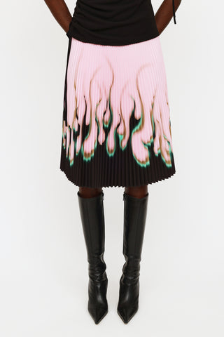 Prada 2012 Pink Black 
Green Pleated Flame Skirt