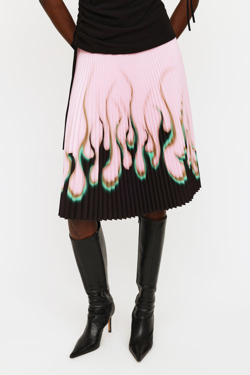 Prada 2012 Pink Black 
Green Pleated Flame Skirt